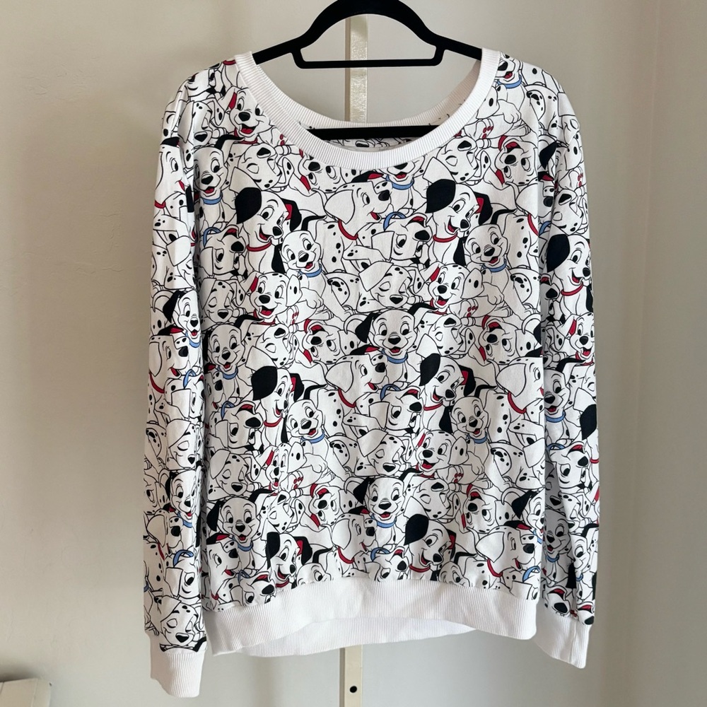 Disney 101 Dalmatians Long Sleeve Round Neck Sweatshirt Puppy Print, White XL